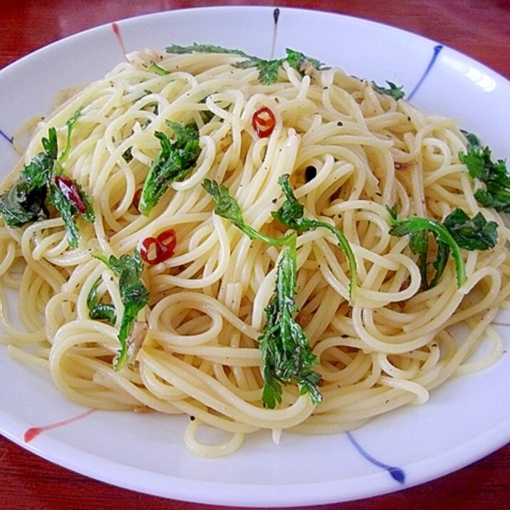 簡単アンチョビと春菊のパスタ